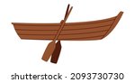 Wooden Rowboat with Oar as Watercraft or Swimming Water Vessel Vector Illustration