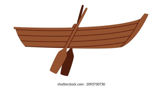 Wooden Rowboat with Oar as Watercraft or Swimming Water Vessel Vector Illustration