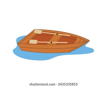 Wooden rowing boat with paddles water transportation