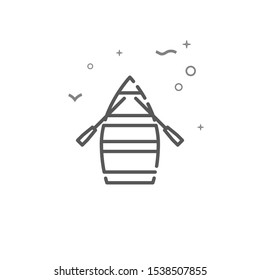 Wooden rowing boat simple vector line icon. Symbol, pictogram, sign. Light background. Editable stroke