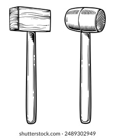 Martillo de madera y caucho. Ilustración vectorial de un mazo.