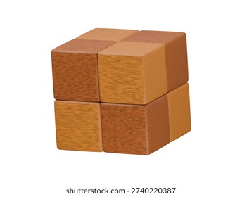wooden rubik cube icon 3d illustration render