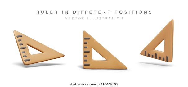 Wooden ruler in different positions. Office tools for measuring size