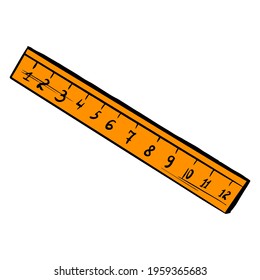 Wooden ruler. Ruler for drawings. Subject for the school. Cartoon style. Illustration for design and decoration.