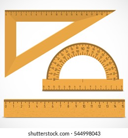 Wooden ruler instruments on a white background. Vector illustration