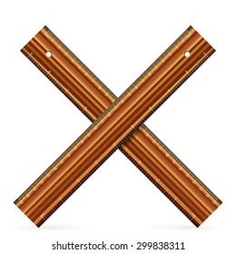 Wooden ruler on a white background. Vector illustration.
