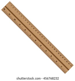 Wooden ruler on white background.