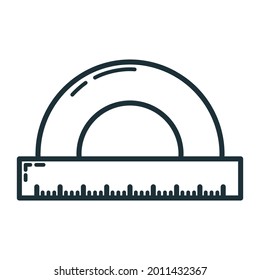 Wooden ruler pencil document icon, educational institution process, back to school outline flat vector illustration, isolated on white. Concept supplies symbol, community college.