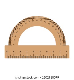 Wooden ruler protractor vector. Metric Imperial. Centimeter. Classic education measure tool equipment isolated on white background.