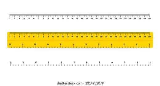 wooden rulers 30 centimeters with shadows isolated on white. Measuring tool. School supplies. Vector stock illustration.