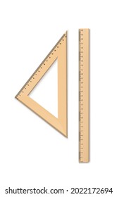 wooden rulers for school or sketching. The symbol of teaching geometry, mathematics, projection or drawing something. Vector isolated illustration. flat lay