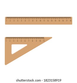 Wooden rulers set vector. Metric Imperial. Centimeter. Classic education measure tools equipment isolated on white background.
