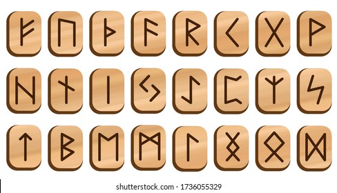 Wooden runes set. 
Futhark. Writing ancient Germans and Scandinavians. Mystical, esoteric, occult, magic symbols.
Fortune telling, predicting the future.
Isolated.
Vector illustration