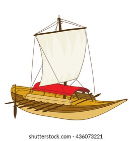 wooden sailing boat drawing on white. vector illustration