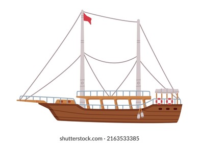 Wooden Sailing Boat as Turkey Transport Vector Illustration