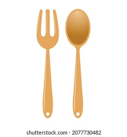 Wooden salad servers illustration. Fork and spoon vector graphic isolated on white background. Editable EPS 10