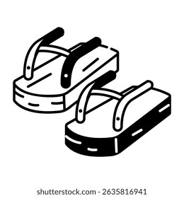 Wooden sandals icon in sketchy style

