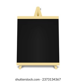 Wooden sandwich black board realistic vector mockup. Blank A-frame chalkboard mock-up. Outdoor sidewalk sign. Menu display stand. Template for design