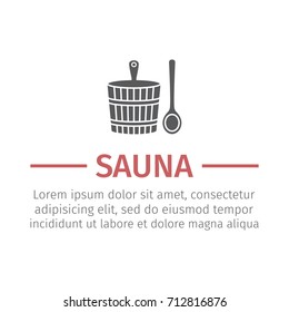 Wooden sauna bucket. Vector sign for web graphic.