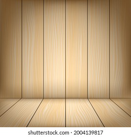 Wooden scene for place objects. Wall and floor