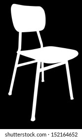 Wooden school chair white silhouette used in the classroom. Vector illustration isolated on black background . 