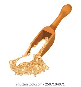 Wooden scoop pouring out raw oatmeal flakes