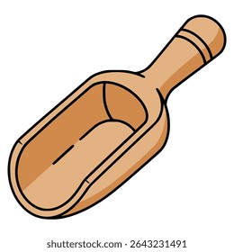 wooden scoop tool home appliance vintage flat color vector illustration template design