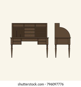 Wooden secretaire with drawers