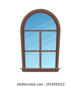 Wooden semicircular window. Window in a flat style. Isolated. Vector