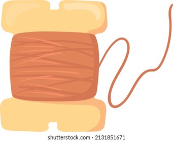Wooden sewing bobbin with thread in cartoon style isolated on white background