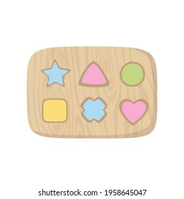 Wooden Shape sorter toy for babies. Montessori system for early childhood development, learning shapes and colors. Educational logic toy for kids. Flat Vector illustration isolated on white background