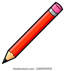 Un pequeño lápiz afilado. Fondo para el diseño. Suministros escolares. Un poco de crayón. Herramientas de Office. Art. Stationery. Lápiz rojo con borrador.
