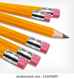 Wooden sharp pencils isolated on white background, vector illustration