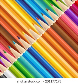 Wooden sharp pencils set background.  Vector illustration. 