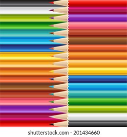 Wooden sharp pencils set background.  Vector illustration.