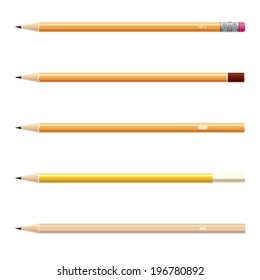 Wooden sharp pencils set isolated on white background.  Vector illustration.
