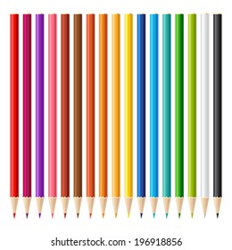 Wooden sharp pencils set isolated on white background.  Vector illustration. 