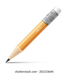 Wooden sharp small pencil isolated on white background.    Vector illustration. 