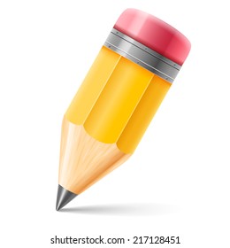 Wooden sharpened pencil isolated on white background. Detailed vector illustration.