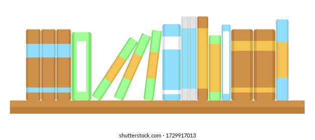 Wooden shelf with books. Isolated on a white background. Flat design. Vector illustration.