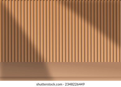 The wooden shelf has a brown slatted background with light shining through.
