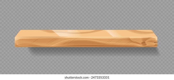 Wooden Shelf With A Light Brown Texture, Isolated On A Transparent Background. Realistic 3d Vector Mockup For Interior