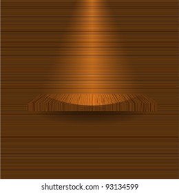 wooden shelf on wooden wall. Vector illustration