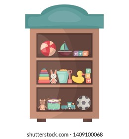 wooden shelf with toys square frame and birthday elements vector illustraitor