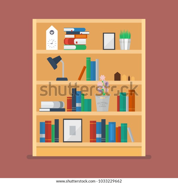 Wooden Shelves Books Object Decoration Vector Stock Vector