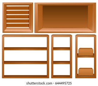 Estantes de madera e ilustración de marcos