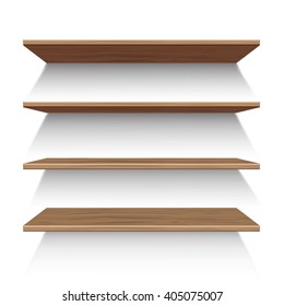 Wooden shelves isolated on white