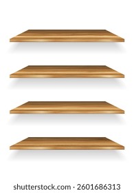 Wooden shelves on a white background. Vector illustration.
