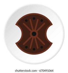 Wooden shield icon in flat circle isolated vector illustration for web