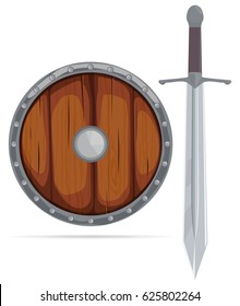 Wooden shield and medieval sword